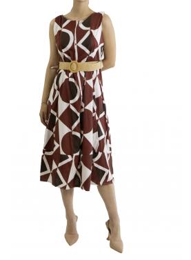 Vestito lungo smanicato con cintura